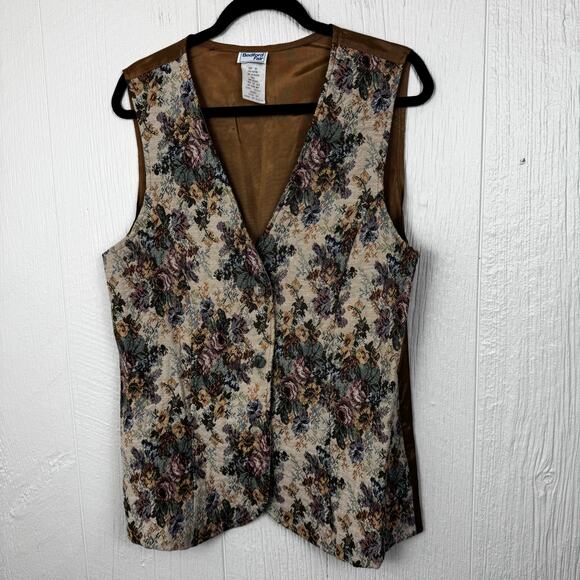 Bedford Fair Vintage Vest Waistcoat Floral Tapestry Size 18 Made in USA Brown - Picture 8 of 8